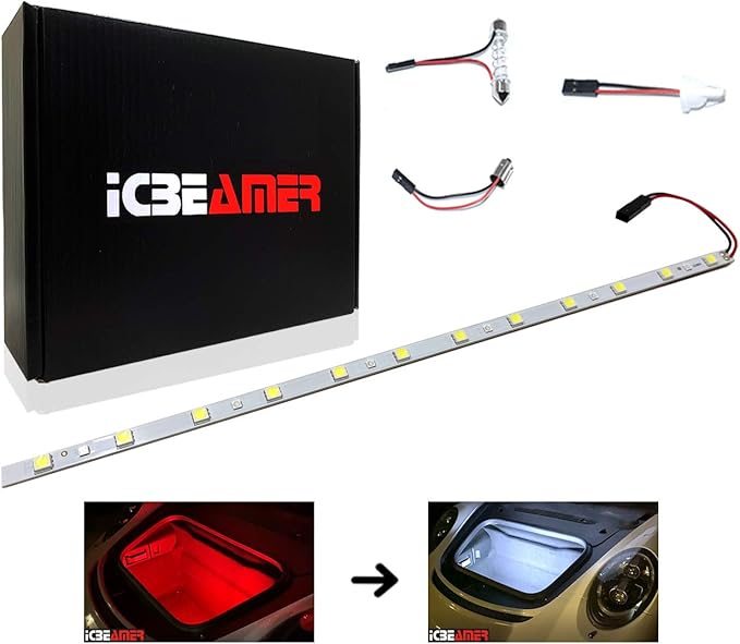 ICBEAMER 12" Red to White 18 SMDs 2835 LED Strip Light Universal Fit Car Trunk Cargo Area or Interior Illumination