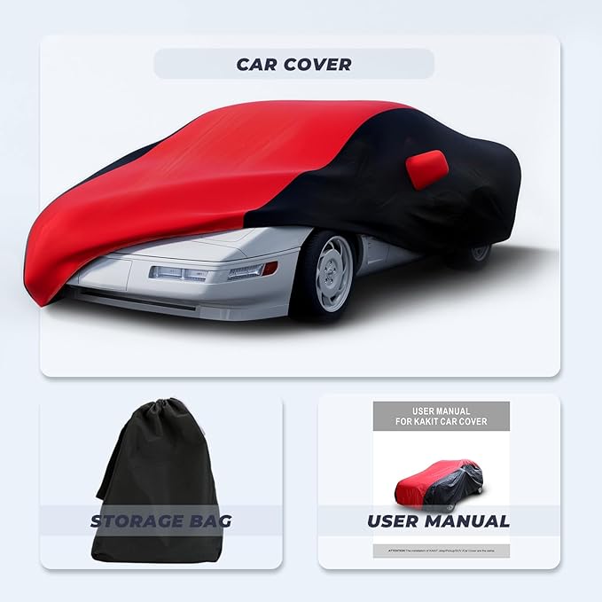 KAKIT Waterproof Car Cover Custom Fit for 1984-1996 C4 Stingray, UV Resistant Fade-Proof Cover for Chevy Corvette, Indoor & Outdoor Use (Red & Black Combo)