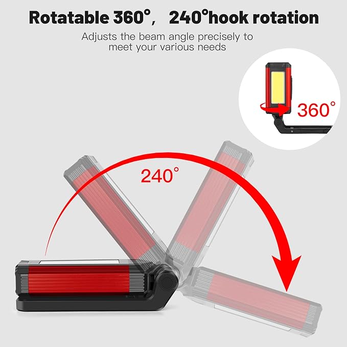 Rechargeable LED Magnetic Work Light 2 Pack, Portable Tool Gifts for Men, 7 Flashlight Modes with Kickstand and Carabiner, 360° Rotating Head and USB Charging for Camping, Hunting, and Car Repairs