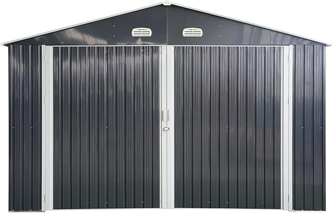 LANTRO JS Sheds & Outdoor Storage, 13x20ft Large Outdoor Metal Garage Shed, Heavy Duty Metal Shed with 2 Doors and 4 Vents Without Floor