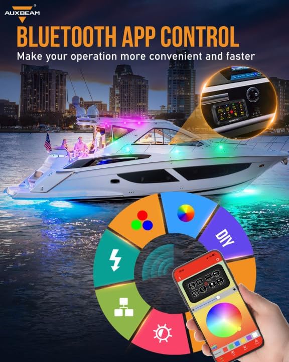 Auxbeam RGB Bluetooth 8 Gang Switch Panel AR-820 Toggle Momentary Pulsed Switch Pod for Truck UTV Offroad Boat Auxiliary LED Light Controller with Circuit Relay System Box Waterproof, 2-Year Warranty