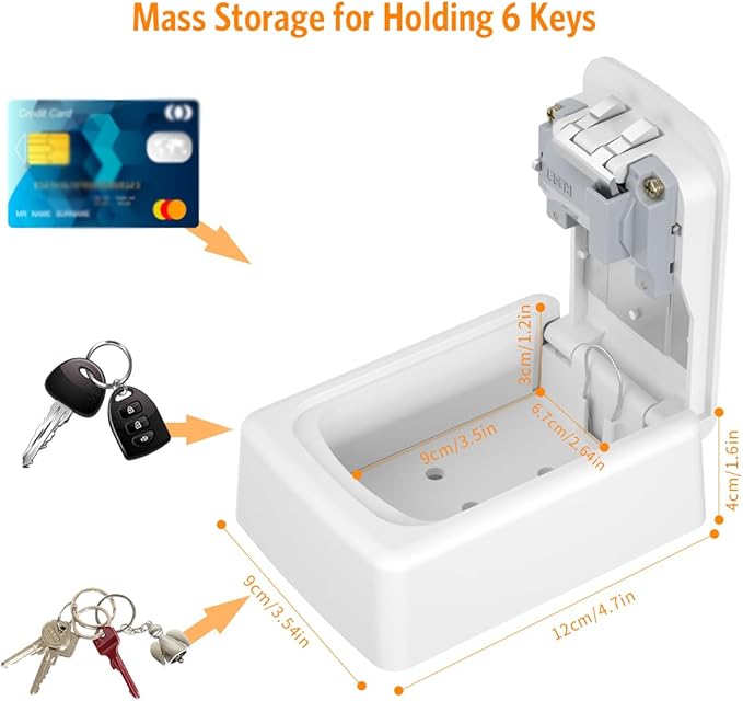 Key Lock Box Wall Mounted, Fayleeko 4 Digit Combination Lockbox for Outside, House Keys - 5 Keys Capacity, Key Safe Security Storage Lock Box for Indoor, Outdoor, Garage, Garden, Store (White, 1Pack)