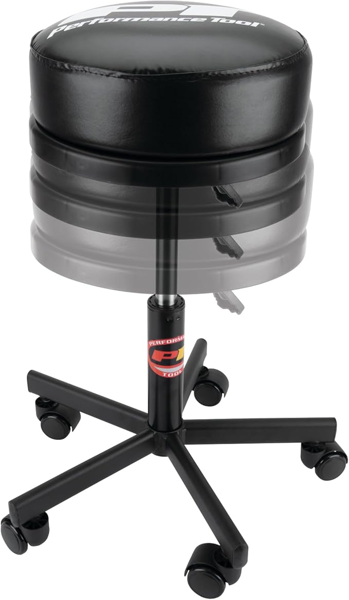 Performance Tool W85033 Extra-Thick Big Top Pneumatic Rolling Shop Stool for Mechanic Garages and Workshops, Black, 19x19x18.5-Inches