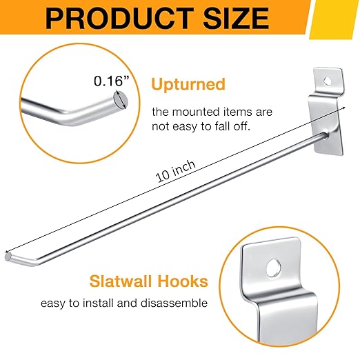 Moxweyeni 100 Pcs Heavy Duty Slatwall Panel Hooks Hanging Metal Slat Wall Hanging Hooks Silver Slat Wall Hanger Commercial Grade Slatwall Pegs Accessories for Shop Retail Display(10 Inch)
