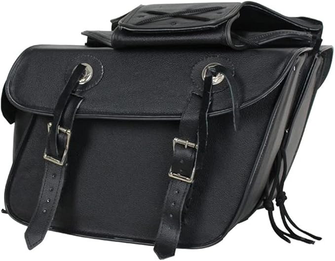 GARGOYLE BELLS Motorcycle Saddle Bags Leather Motorcycle Luggage Bag with Gun Holsters For Softails Sportsters and Choppers Tool Bags (Black Leather, 14" x 8" x 11")
