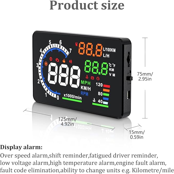 Heads Up Display for Cars, Digital Speedometer for Car A8 with OBD Function, 5.5 Inch Large Screen, HUD Speedometer for Car for All Vehicles