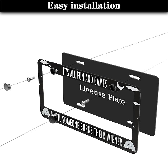 License Plate Frames License Plate Covers It’s All Fun and Games Until Someone Burns Their Wiener Camping Aluminum Metal Car Accessory 2 Pack with Screw Covers Set