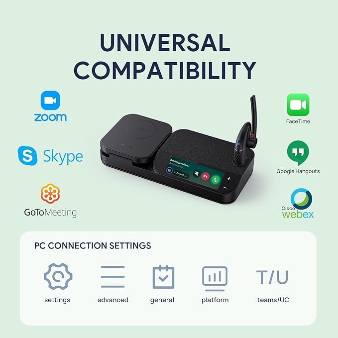 Yealink Bluetooth Headset Workstation, Office Wireless Headset with Mic, Speakerphone, Wireless Charging Pad, Charging Case, USB-C/A Dongle,Connect to Desk Phone, PC, Work with Teams Zoom