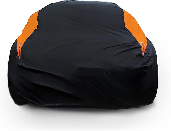MORNYRAY Waterproof Car Cover All Weather Snowproof UV Protection Windproof Outdoor Full car Cover, Universal Fit for Sedan (Orange, A6-Fit Sedan Length(207-216 inch)