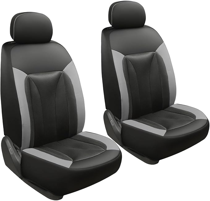 GIANT PANDA 2 Front Leather Car Seat Cover for Hyundai,3D Air Cool Mesh Thick Seat Covers Custom Fit Hyundai Sonata Elantra Santa Fe Tucson Accent Kona Palisade Genesis Venue Ioniq (Grey+Black)