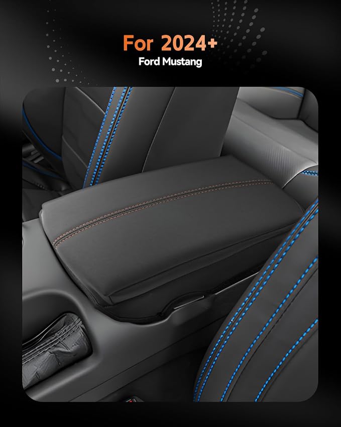 CDEFG for Ford Mustang 2024-2025 Center Console Cover Armrest Box Cover for Mustang 2024 2025 Accessories Console Arm Rest Protector Thickened Orange Line