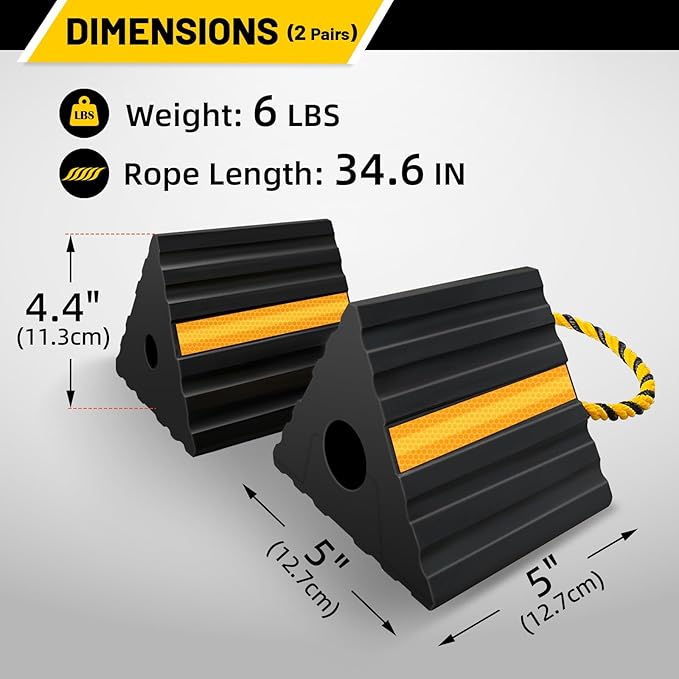 ROBLOCK Rubber Wheel Chocks for RV Trailer Camper Truck Car Aircraft Boat, Versatile Rubber Chocks Block Stopper for Tire with Reflective Strips, Utility RV Accessories, 2pair/4pack