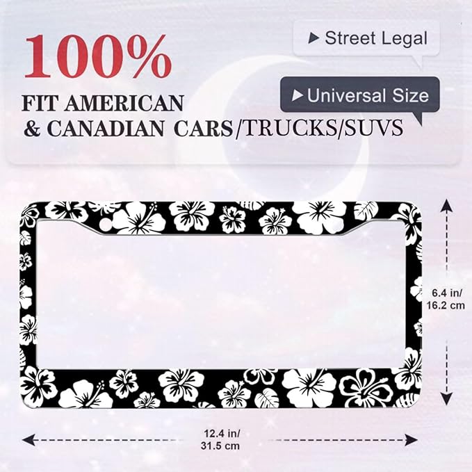 2 Pack Hibiscus License Plate Frame-Rustproof Aluminum White Hibiscus Floral Car Tag Holder Bracket for Women Men, Hibiscus Car Accessories with Screws Included