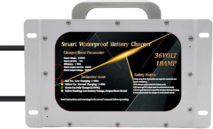 36V 18A Golf Cart Battery Charger for 36 Volt Club Car/Yamaha with Crowsfoot Style Connector Crows Foot Plug Waterproof IP68