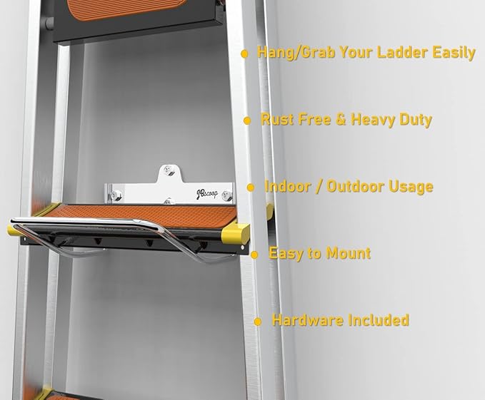 JBscoop 2 Ladder Hooks Wall Mount for Ladder Storage Strollers and Folding Chair, Heavy Duty Lader Holder Rust Proof SS304 (2)