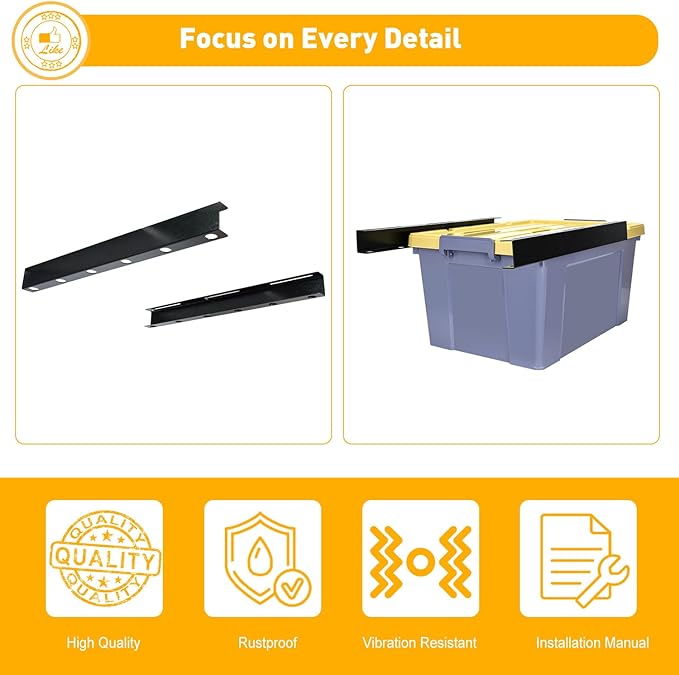 TOPOWN Overhead Garage Ceiling Bin Storage Rack, Heavy Duty Tote Slide Garage Storage System Overhead Tote Storage Rail System (for 4 Bins)