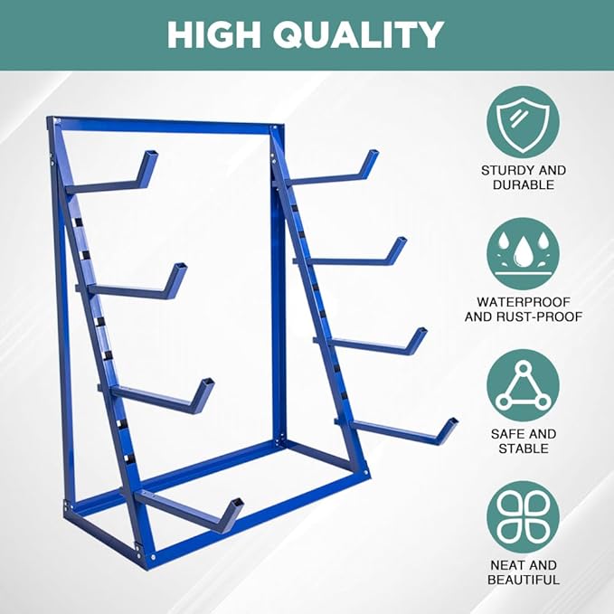 Yeeoy 4 Tier Steel Horizontal Lumber Storage Rack, Heavy Duty Pipe Organizer Shelf, Adjustable Bar Storage Cantilever Rack for Garage Workshop Shed Basement, 2000lbs Load Capacity, Blue