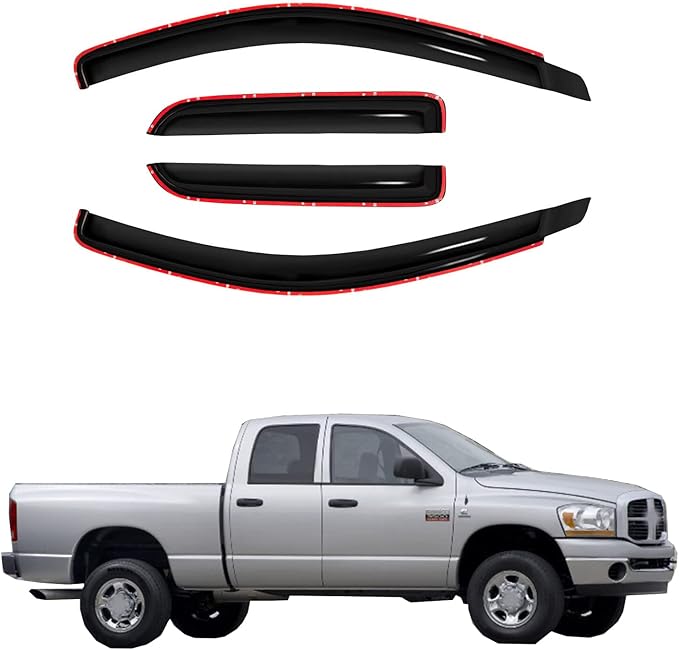 in Channel Window Visor Compatible with Dodge 02-08 Ram 1500 03-09 Ram 2500/3500 Quad Cab Sun Rain Guard Wind Deflector 194623