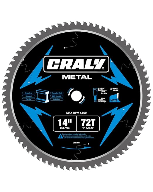 CRALY 14 Inch 72 Teeth Steel and Ferrous Metal Cutting Circular Saw Blade, 1 Inch Arbor, Thin Kerf, Professional Carbide Tipped Blade for Angle Iron, Threaded Rod, EMT Conduit(C1472MC)
