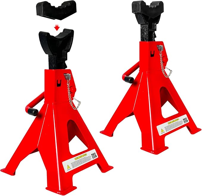 Jack Stands 3 Ton (6,600 LBs), 11.22"-16.54" Adjustable with Double Pin Locking for Reinforced Safety. Car Jack Stand with Extra Rubber Pads for Trucks, Home,Garage,Lifting,1 Pair Red