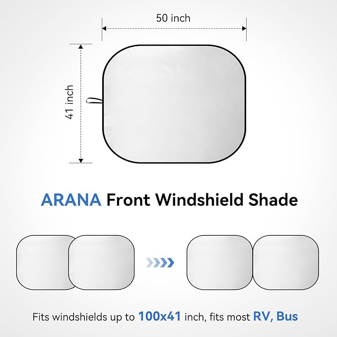 ARANA 2 Piece RV Sun Shade for Windshield, RV Car Windshield Sun Shade Cover Keeps Your Cool Front RVs, Trucks, Motorhomes, Large Bus, Large Side Window, X-Large 50"×42"