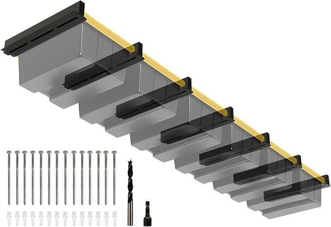 6-bin Overhead Garage Storage Rack, Ceiling Storage Racks Heavy Duty, Powder Coated Tote Storage Rack for Garages, Sheds, Storerooms (7 PCS, for 6 Bins)