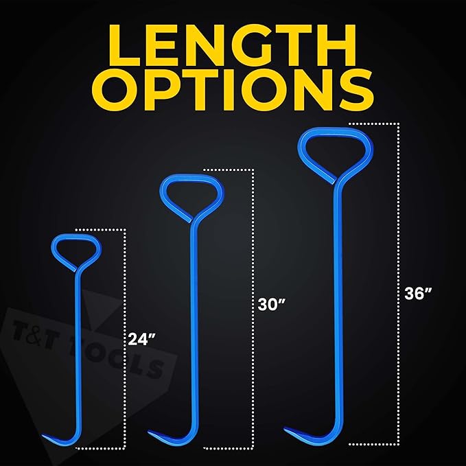 T&T Tools 30-Inch Manhole Hook Tool - Heavy Duty Single Hook for Lifting Manhole Covers, Storm Drains, Septic Tank Risers - Rigid Hex Alloy Steel Tool for Lifting, Pulling, and Removing Covers-4 Pack
