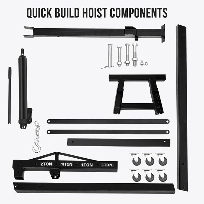 2 Ton Engine Hoist, Hydraulic Cherry Picker Engine Hoist Lift, 4400LBS Heavy Duty Crane Lifter with 6 Casters and Telescopic Boom, Foldable & Portable Design, for Garage, Workshop, Warehouse (Black)