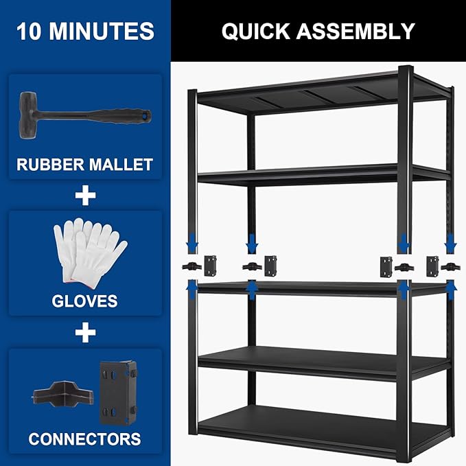 BILT HARD 3500 LBS 48" W x 24" D x 72" H Metal Garage Shelving Unit, 5-Tier Industrial Heavy Duty Storage Shelves, Steel Shelving with Adjustable Rack, Ideal for Garage, Black
