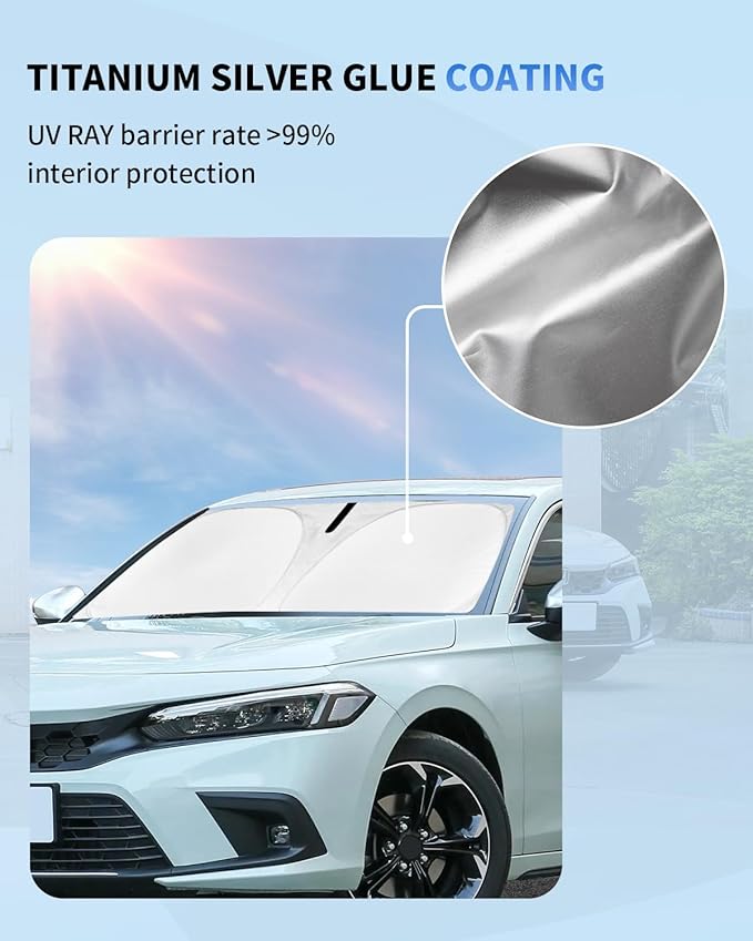 for Civic 2026 2025 2024 2023 2022 Windshield Sun Shade Custom Fit Honda Civic Sedan, LX, EX, EX-L, Touring Sun Visor Front Window Sunshade 4-Layer 240T Upgrade Foldable Cover Car Interior Accessories