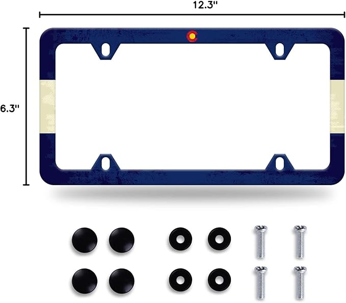 Colorado State Flag License Plate Frame License Plate Stainless Steel Parts Funny License Plate Decorative with Screws Size 12.3" x 6.3" for Men Women