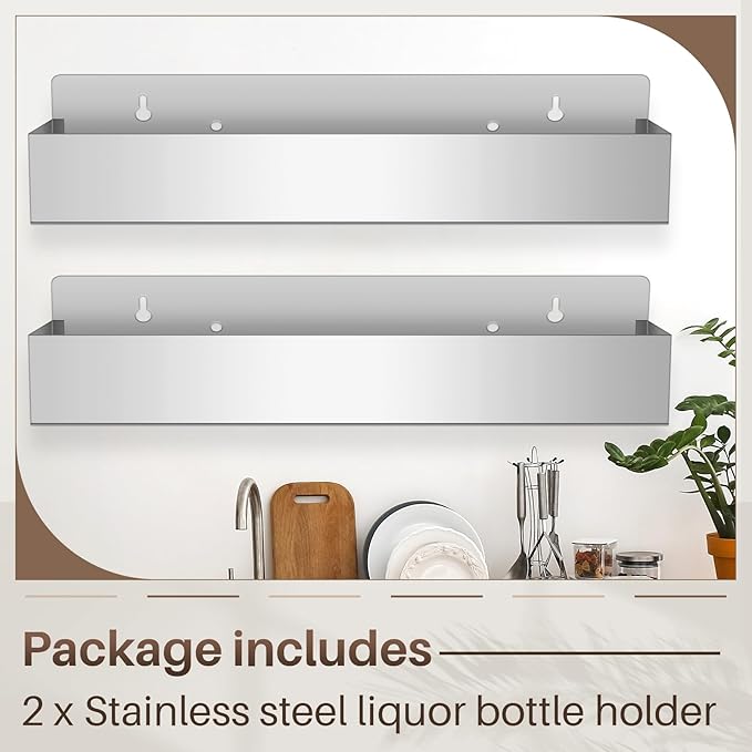 Tanlade 2 Pieces 32 Inch Single Speed Rail Stainless Steel Liquor Bottle Holder Wall Mounted Spray Bottle Rack Drink Rail Shelf for Bars, Silver
