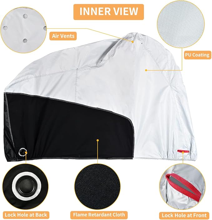 Coverado Motorcycle Cover Waterproof, All Weather Protection Outdoor Full Motorcycle Covers - UV Proof with Flame Retardant Fabric Fit for Harley Davidsion Yamaha Honda Suzuki (up to 93" Motors)