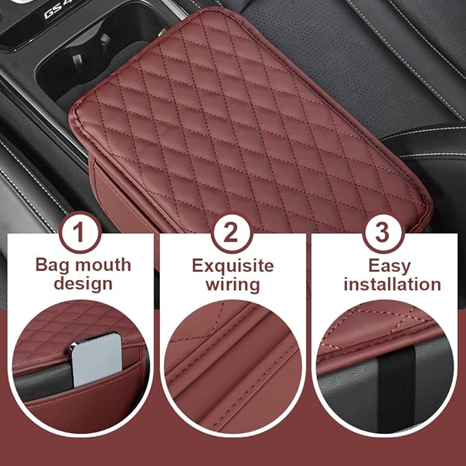 Memory Cotton Leather Car Armrest Box Pad, 2025 New Universal Style Memory Cotton Car Armrest Box Pad, Upgrade Vehicle Seat Box Cushion Protector for SUV Truck (Khaki)