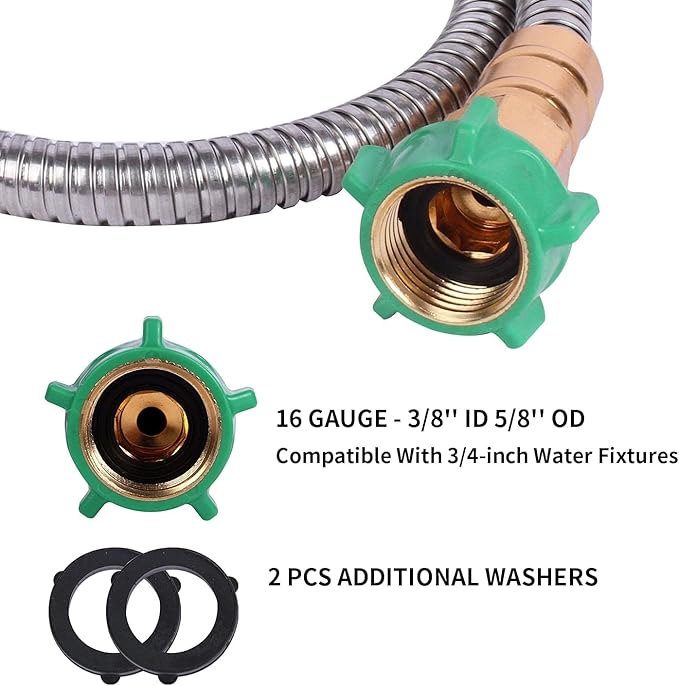 Metal Short Garden Hose 1 ft - Flexible Stainless Steel Water Hose Leader - Lightweight Small Hose With Brass Fittings (1 Feet)