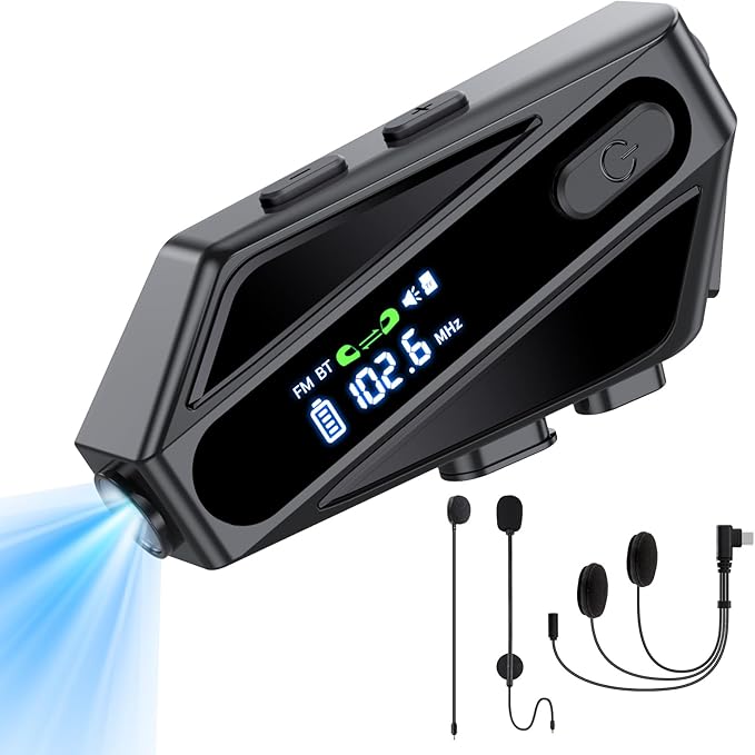 Motorcycle Helmet Bluetooth Headset, C6 Helmet Speakers with 2 Type Mics, Intercom/Hands-Free Call/Music/Waterproof/Noise Cancellation/Wake Up Siri, Suitable for Motorcycles, Skiing, and Cycling