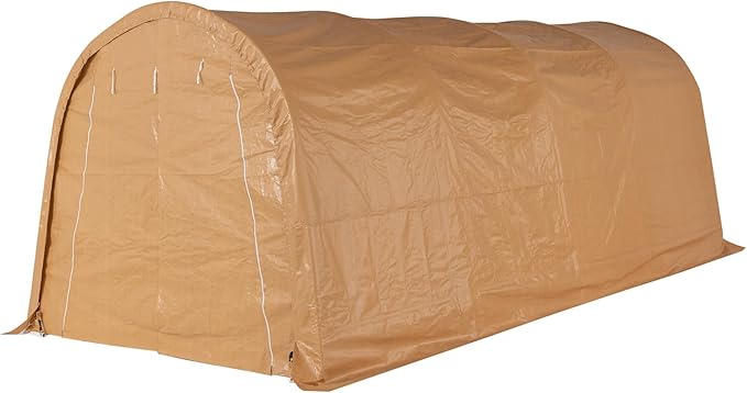 SUNBURY Carport, 10x20 FT Heavy Duty Canopy, Portable Garage with All-Steel Metal Frame & Double Zipper Doors, Round Style Outdoor Storage Shed for Car, Truck, Boat, Patio Furniture, Brown