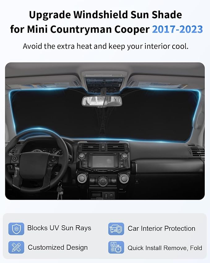 Sun Shade for 2017-2024 2025 Mini Countryman Cooper F60 SUV Windshield Sunshade Accessories 2-Layer Car Sun Shield Sun Visor Window Shade Blocks UV Rays Car Accessories