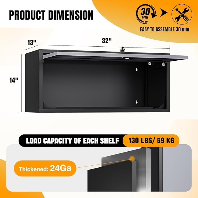 Wall Mounted Steel Metal Garage Storage Cabinet, Wall Cabinet Shelf Floating Garage Tool Cabinet Trailer Cabinets Work Shop Wall Heavy Duty Assembly Required White