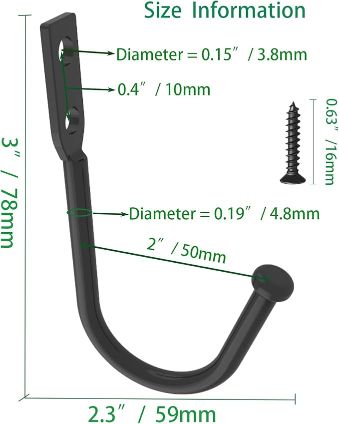 Wall Hooks Coat Hook Robe Hanging Robe & Towel Hooks, Utility Hooks Indoor Outdoor (Black-Rod U Shaped, 3x2.3)