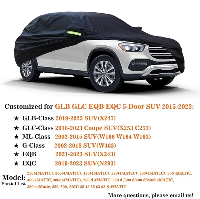 Upgraded Car Cover Compatible with Mercedes-Benz GLB 2019-2025/ GLC 2015-2025/ AMG GLB GLC Coupe SUV, Waterproof All Weather Cover with Cotton Lining, Outdoor Indoor Rain Snow Sun UV Car Covers