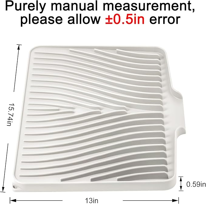 Silicone Dish Drying Mat for Kitchen Counter, Dish Drying Pad, Non-Slip Drain Pad with Built-in Drain, Heat Resistant Stone Drying Mat(15.8" x 13", Cream)