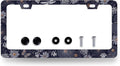 Blue Folk Art Flowers License Plate Frame Colorful Floral License Plate Holder Stainless Steel Funny Design with 2 Holes and Screws 12.3" x 6.3"