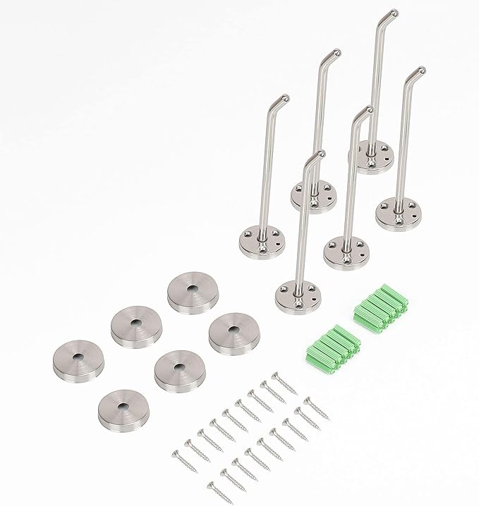 NearMoon Coat Hooks, Wall Hooks for Hanging Hat Hurse Robe, 304 Stainless Steel Heavy Duty Towel Hangers for Bathroom Livingroom Hotel Kitchen Garage, 6 Pack (8 Inch, Brushed Nickel)