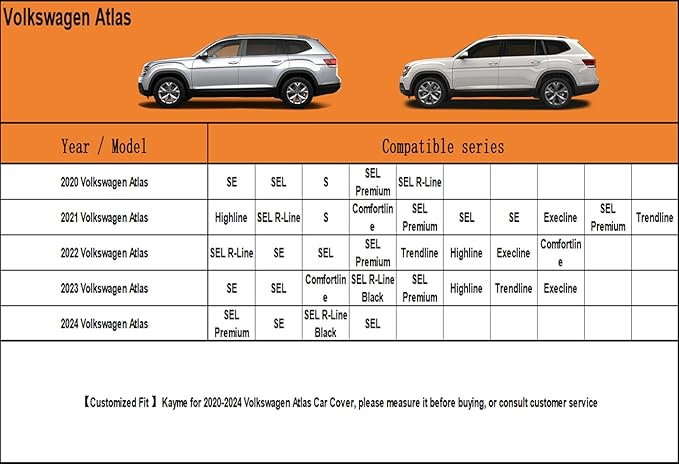 Kayme 6 Layers SUV Car Cover Custom Fit for VW Volkswagen Atlas (2017-2025) Waterproof All Weather for Automobiles, Outdoor Full Cover Rain Sun UV Protection.Silver