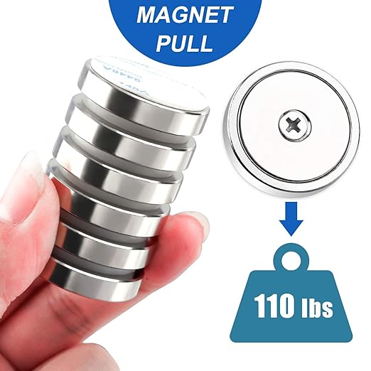 LOVIMAG Neodymium Cup Magnets,110LBS Holding Force Strong Rare Earth Magnets with Heavy Duty Countersunk Hole and Double Sided Adhensive&Stainless Screws for Tool Room,Workplace,Hanging-Pack of 20