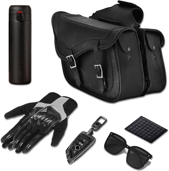 GARGOYLE BELLS Motorcycle Saddle Bags Leather Motorcycle Luggage Bag with Gun Holsters For Softails Sportsters and Choppers Tool Bags For Motorcycle (Black PVC-Style 2, 14" x 8" x 11")