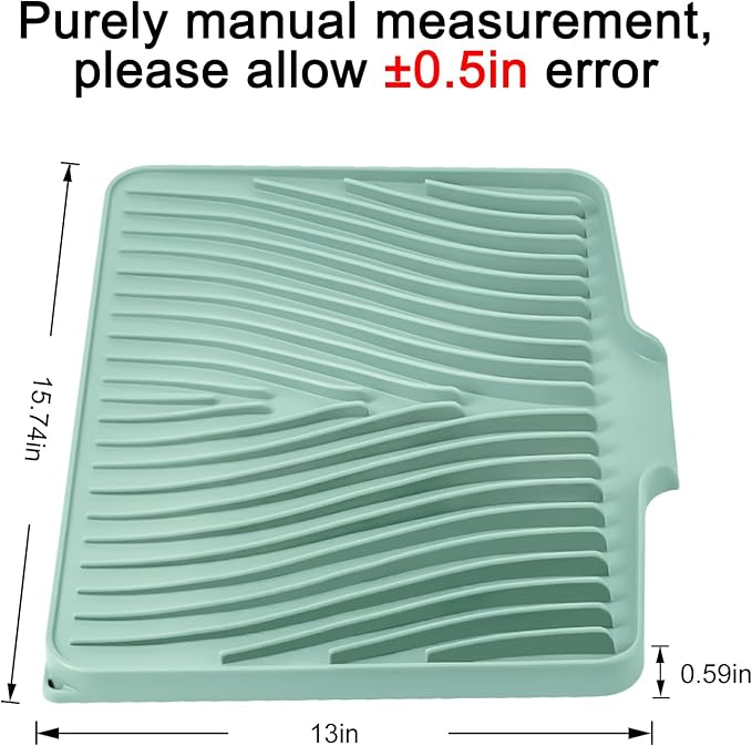 Silicone Dish Drying Mat for Kitchen Counter, Dish Drying Pad, Non-Slip Drain Pad with Built-in Drain, Heat Resistant Stone Drying Mat(15.8" x 13", Mint)