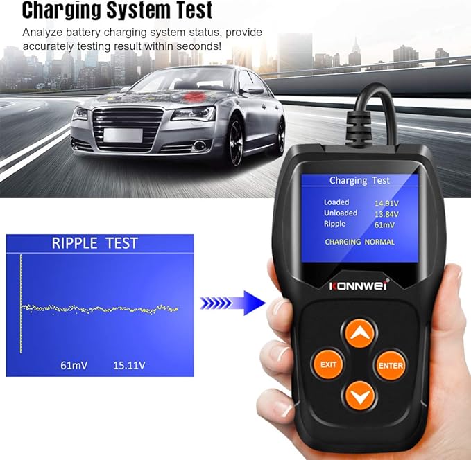 KONNWEI KW600 Car Battery Tester 12V Professional 100-2000 CCA Automotive Battery Load Analyzer and Alternator Tester Waveform Voltage Test for Car/Boat/Motorcycle…