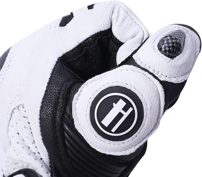 Harssidanzar Leather Motorcycle Gloves for Men and Women,Powersports Carbon Fiber Knuckle Protection Motorbike Gloves KM045